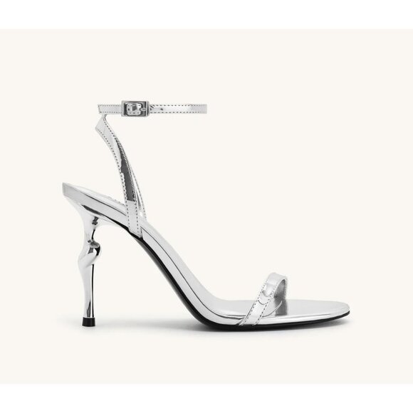 JW Pei Alivia Gold Metallic Heel Sandals Silver - Picture 1 of 5